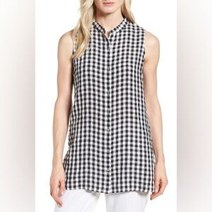 Eileen Fisher Gingham Tunic Top Black White Sleeveless M